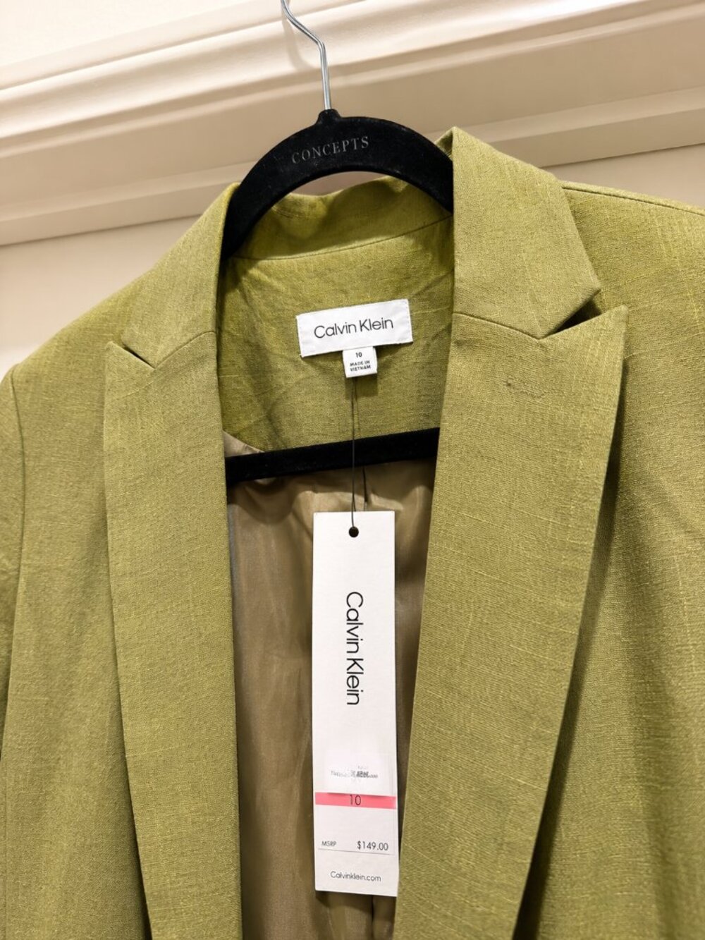 NWT Calvin Klein Olive Green Linen Blend Blazer | Size 10 - Picture 4 of 4